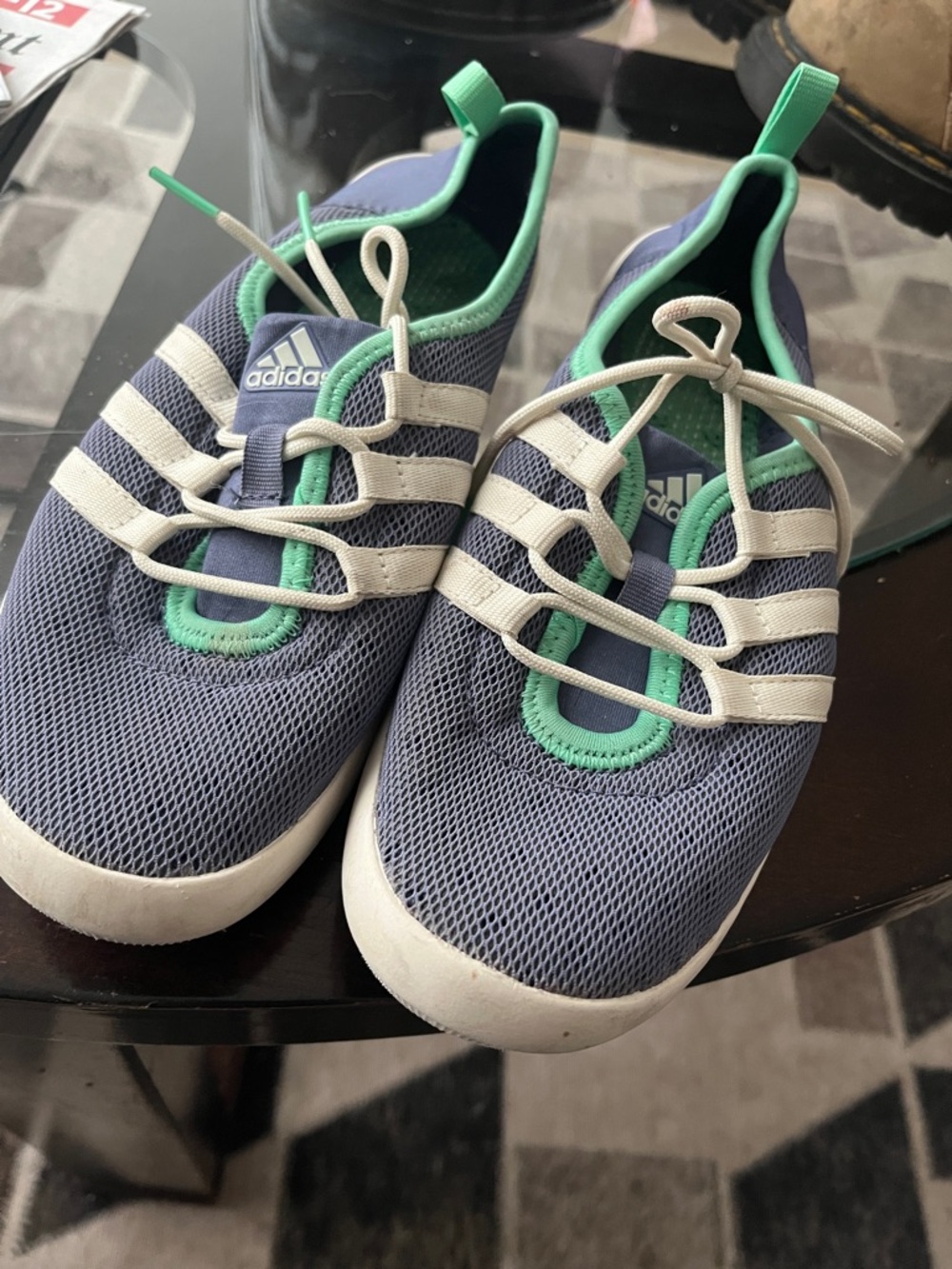 Adidas Women’s Navy Mesh Sneakers with Mint Accents